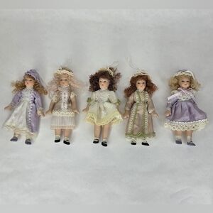 Set of Five Vintage Porcelain Doll Ornaments